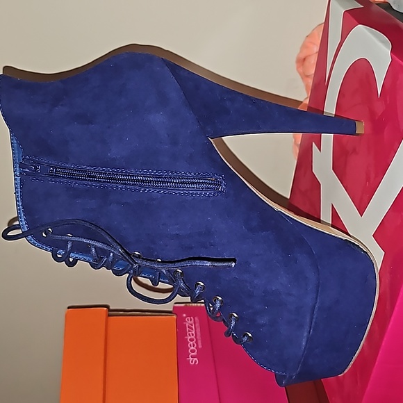 PEEP TOE BOOTS COBALT BLUE - Picture 2 of 4